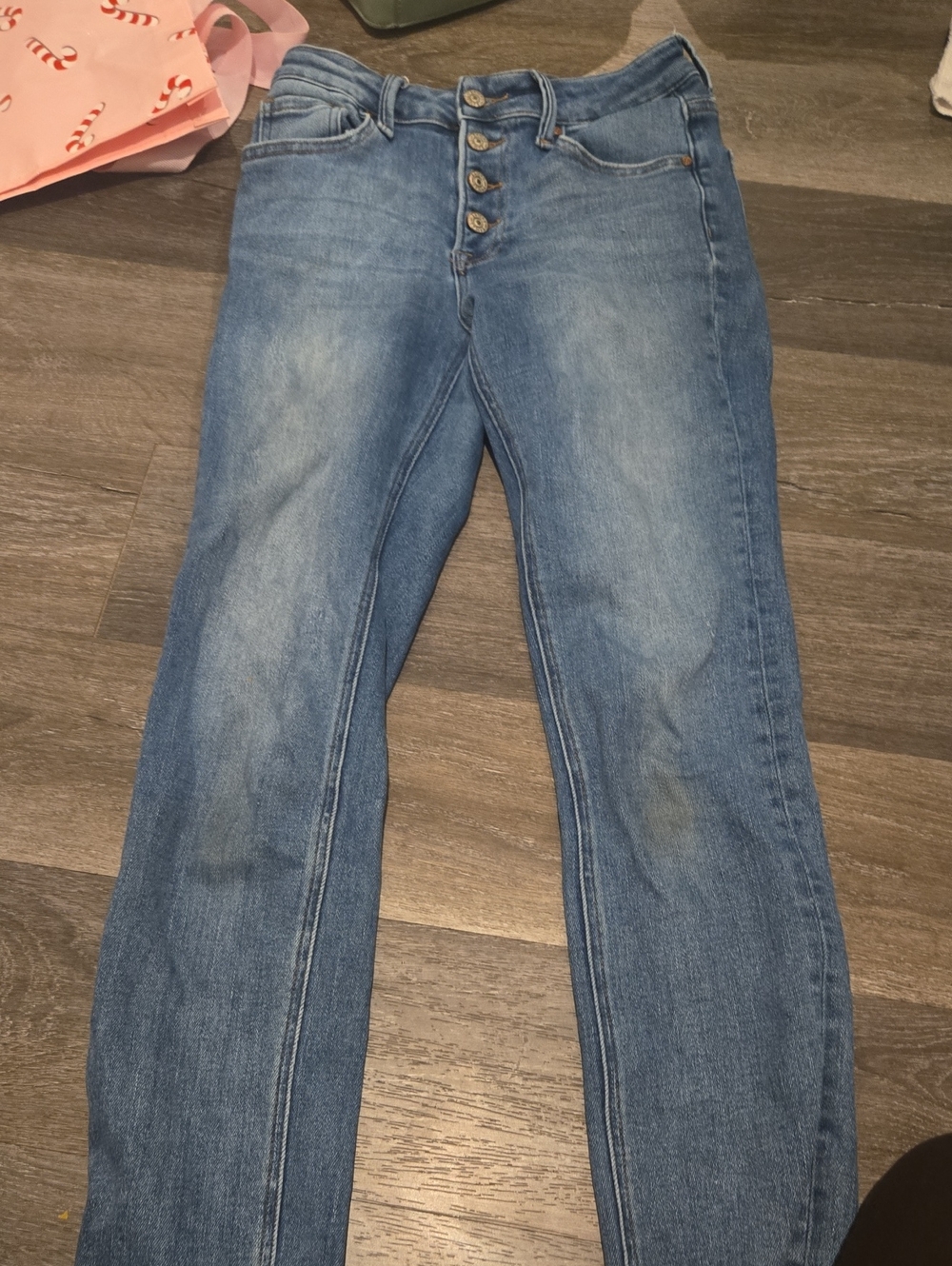 High-Rise Skinny Jeans in Light Blue with Button-Fly